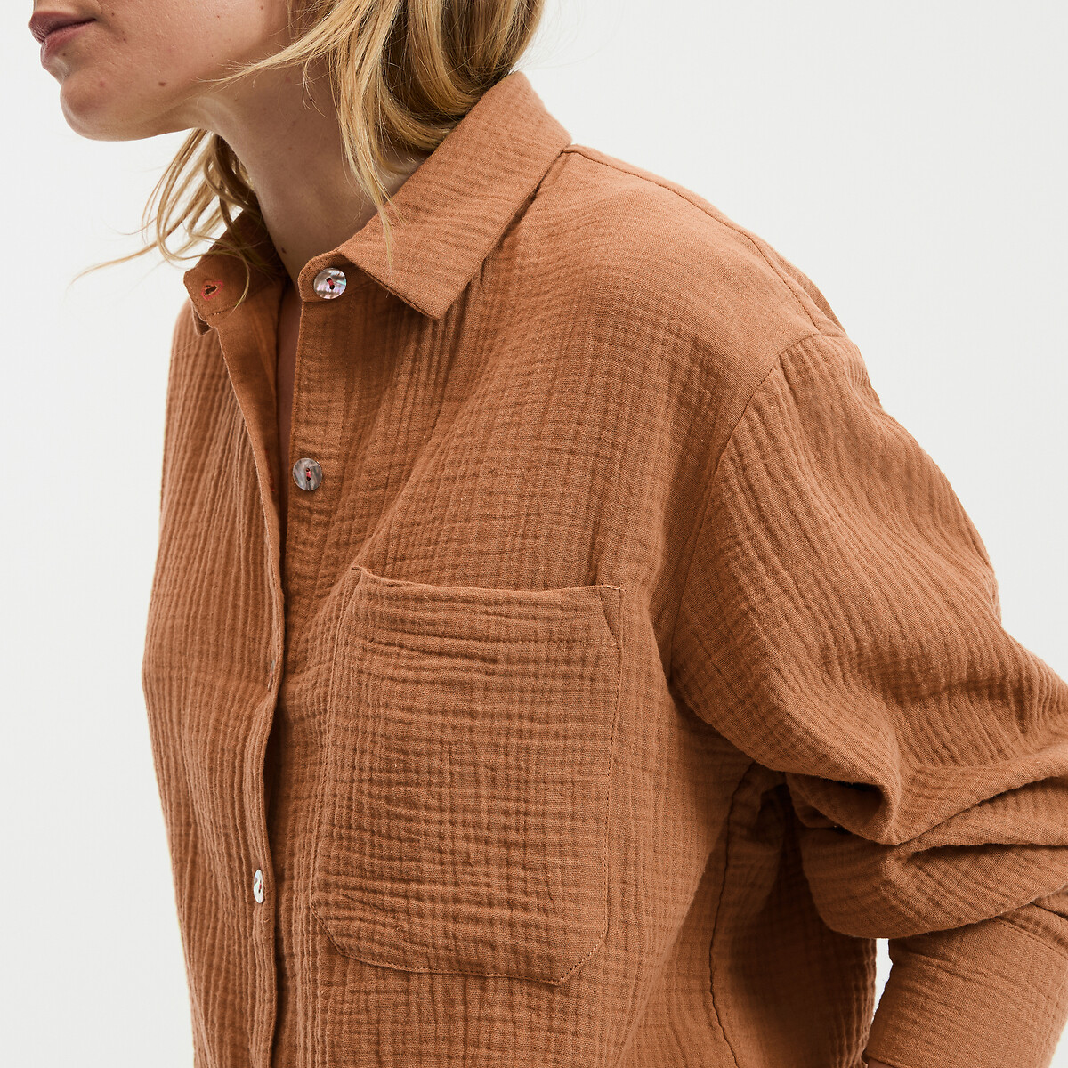 Pijama de gasa de algodón, Signature MARGOT Mujer Talla L. Color Marron