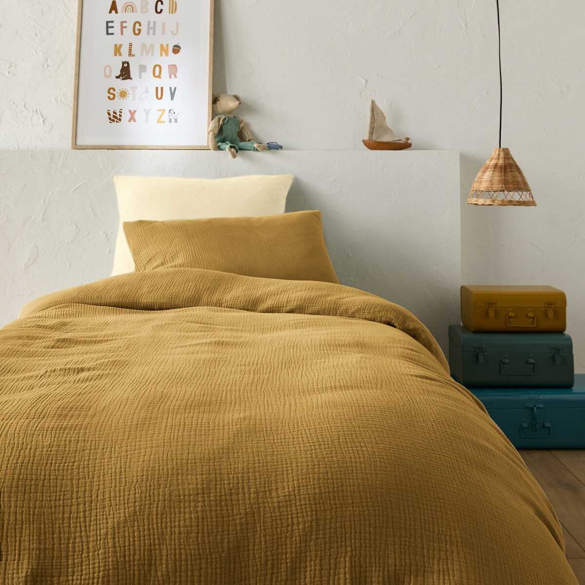 La Redoute Interieurs Kumla Children's Plain Cotton Muslin Duvet Cover Unisex Absinthe Single (140X200cm) Kids