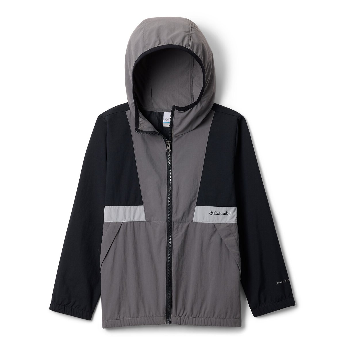 Columbia Spire Valley Hooded Windbreaker Black/Grey Size 14