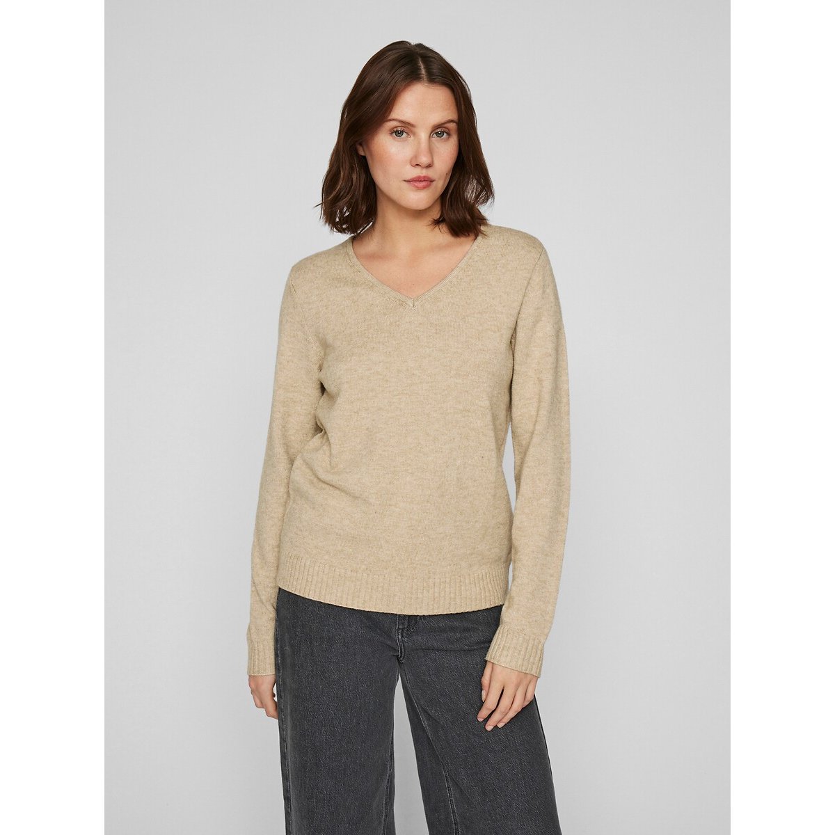 Vila Fine Knit Jumper With V-Neck Women's Natural Extra Small