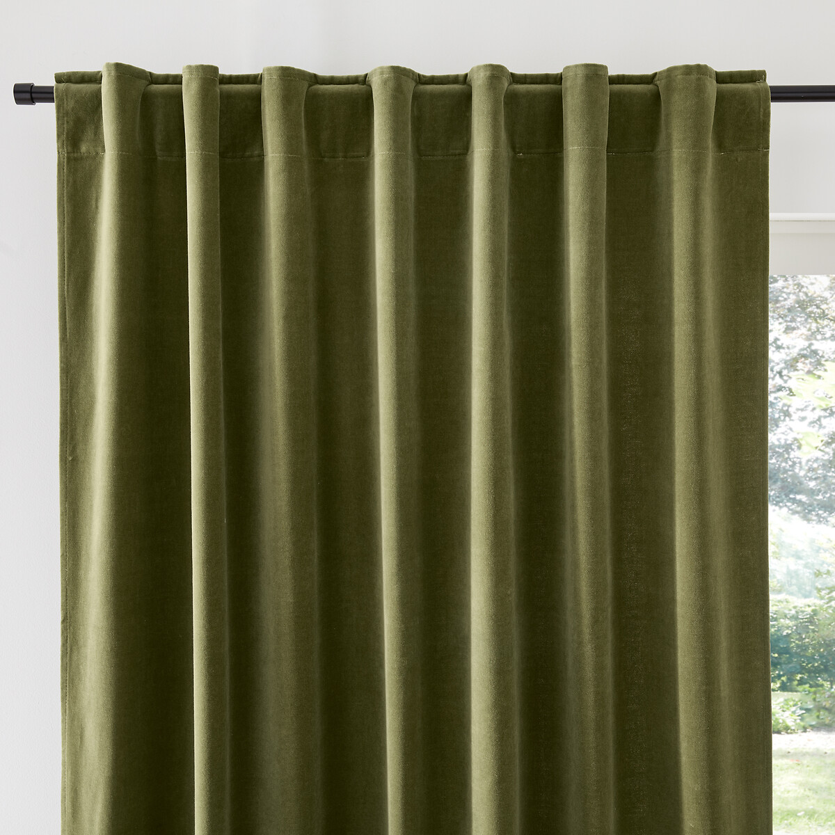 La Redoute Interieurs Velvet Hidden Tab Curtain Unisex Moss Green Size D350 X W135cm