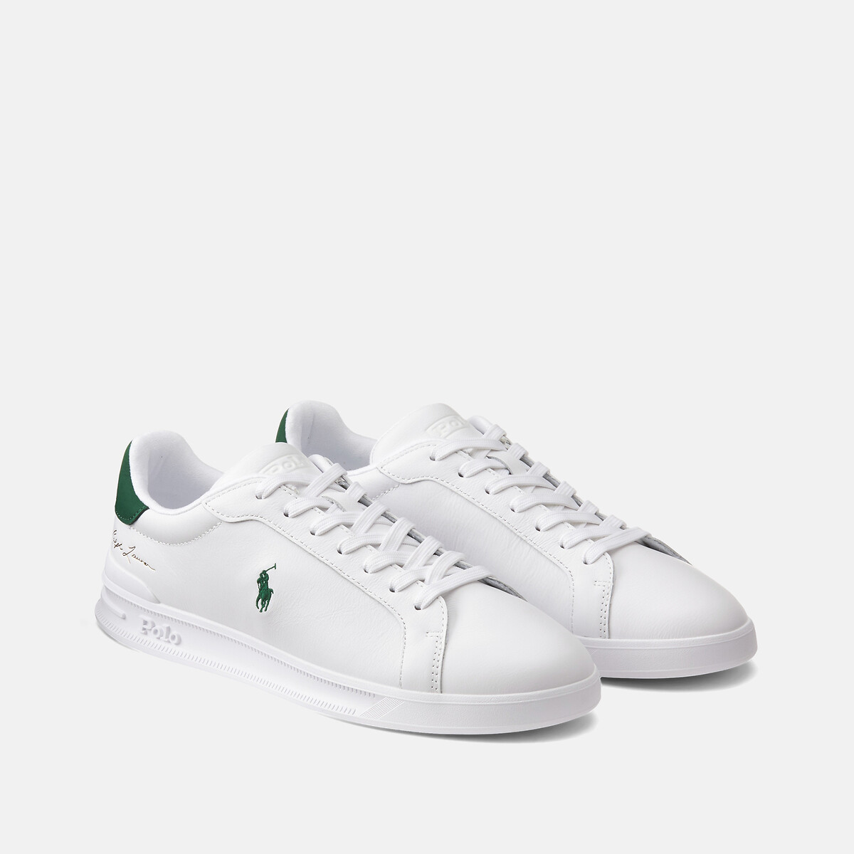 Polo Ralph Lauren Heritage Court Ii Signature Trainers In Leather Men's White/Dark Green Size 43 (9)