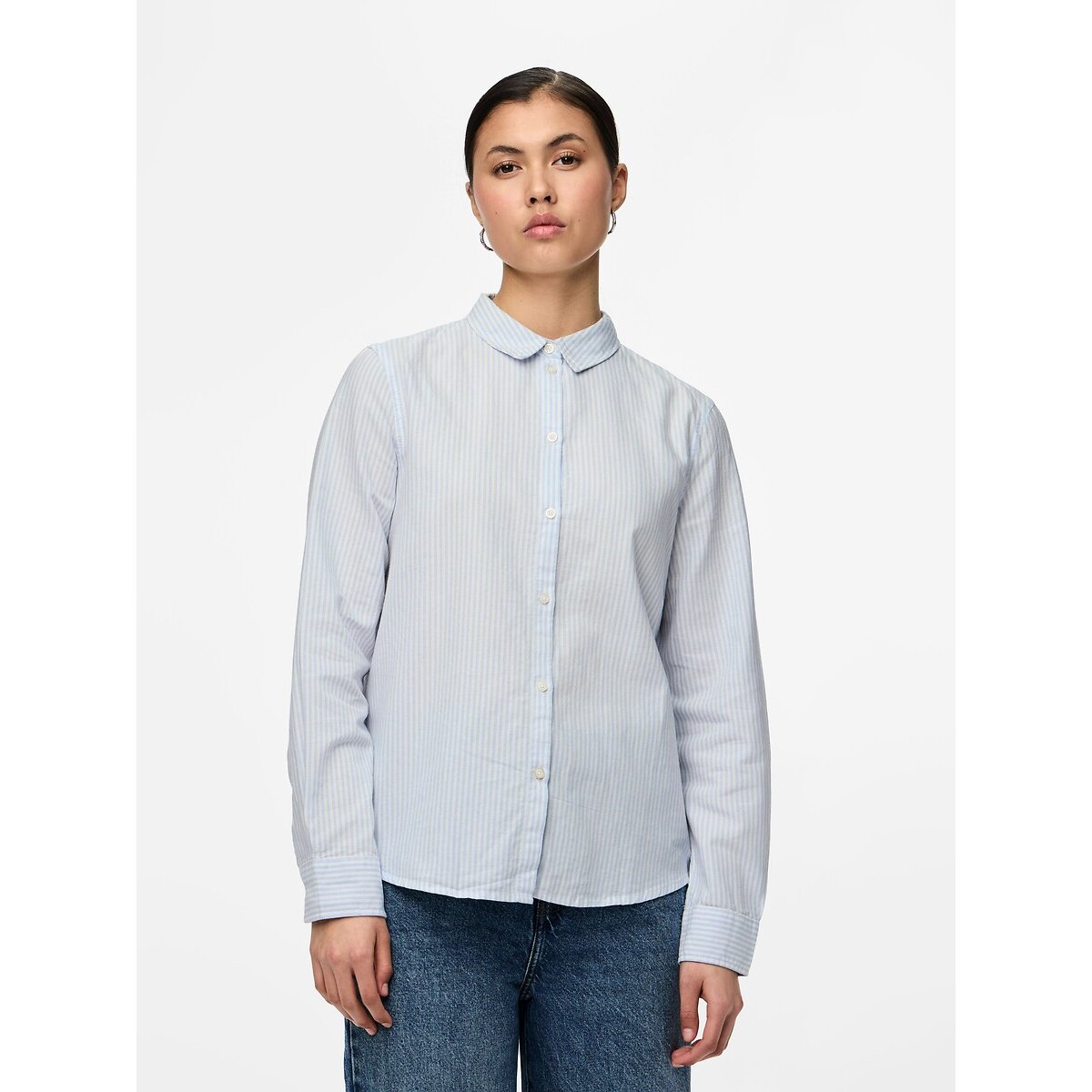 Pieces Finely Striped Cotton Blouse
