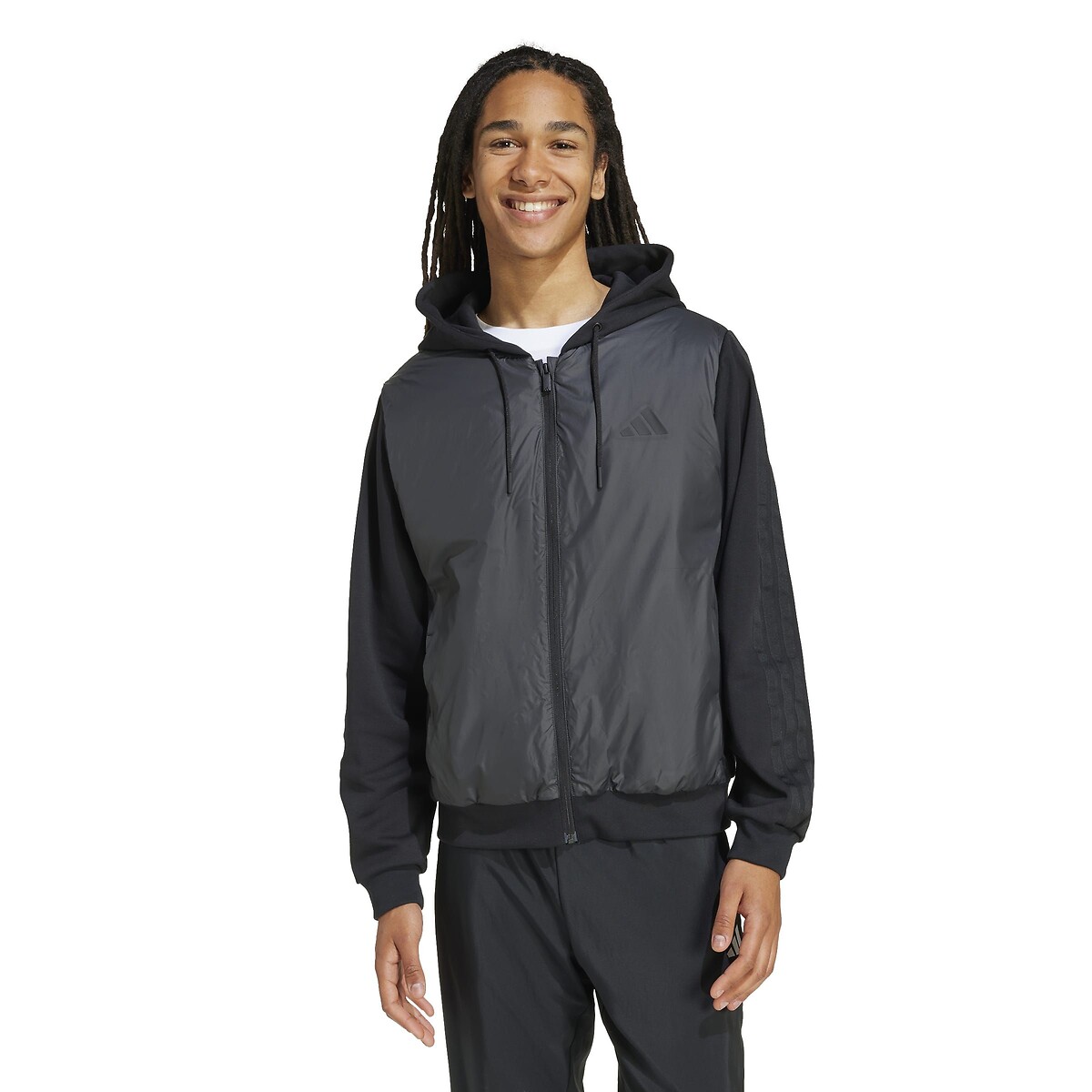 Adidas Sportswear Essentials 3-Stripes Hybrid Hooded Jacket Men's Black Medium