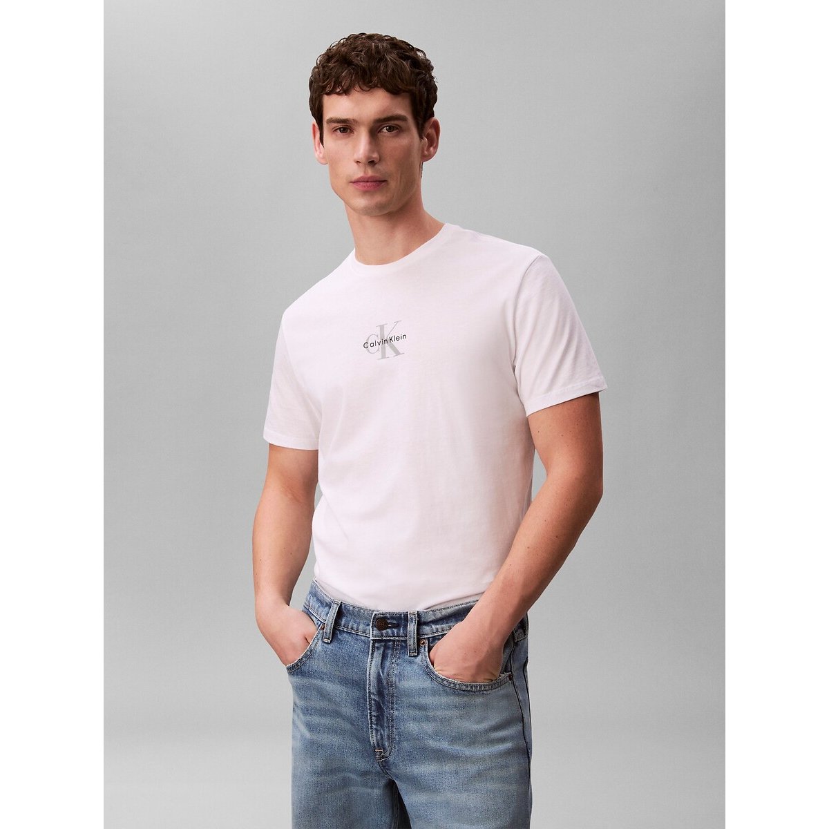 Calvin Klein Jeans Logo Print T-Shirt With Short Sleeves Men's White 3XL