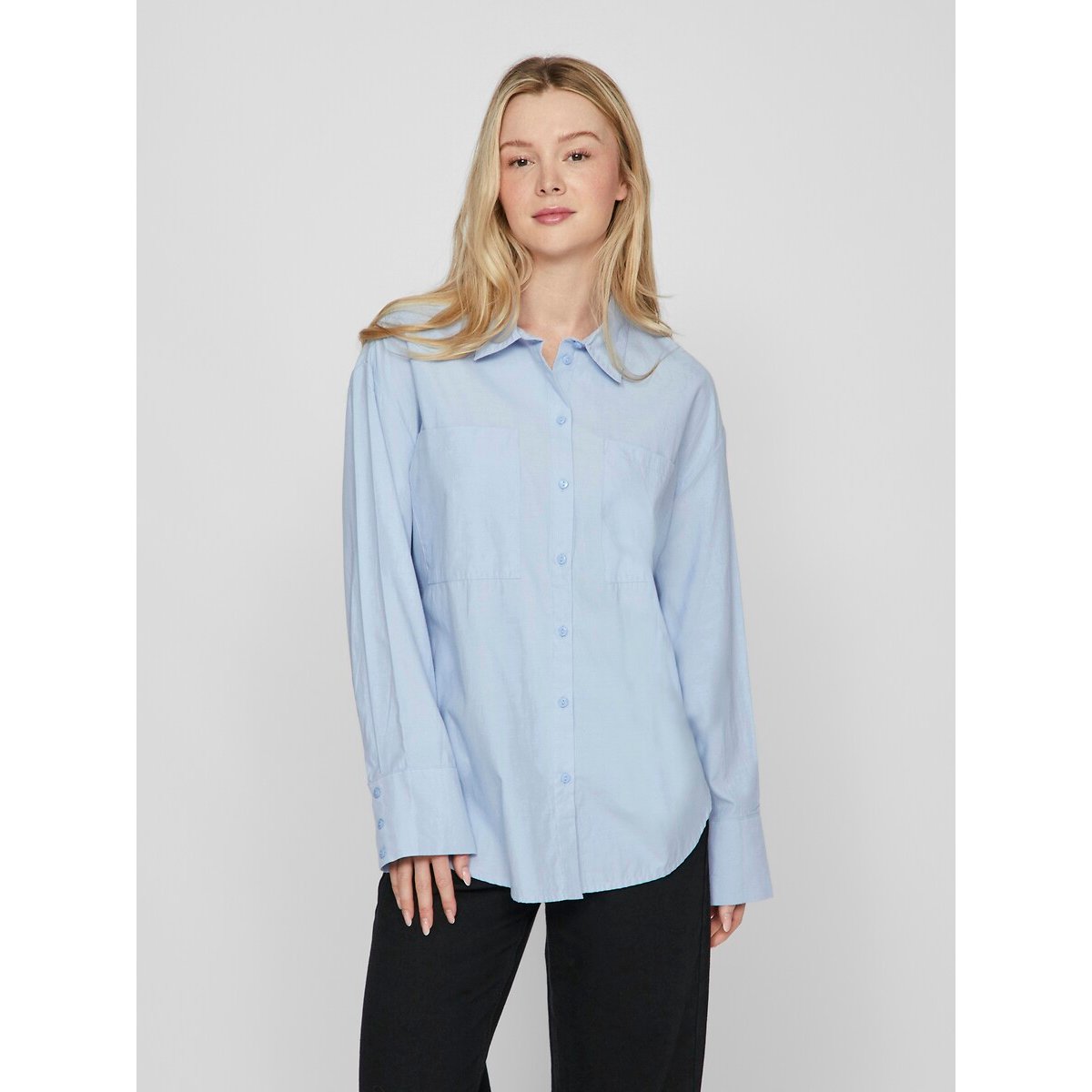 Vila Oversized Pocket Blouse Women's Light Blue Size 6