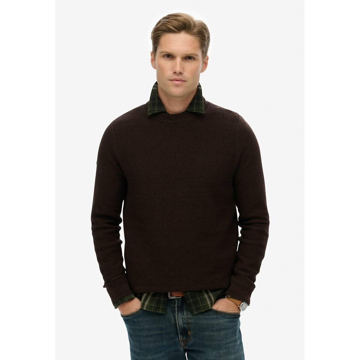 Superdry Textured Crew Neck Jumper Men's Brown Medium