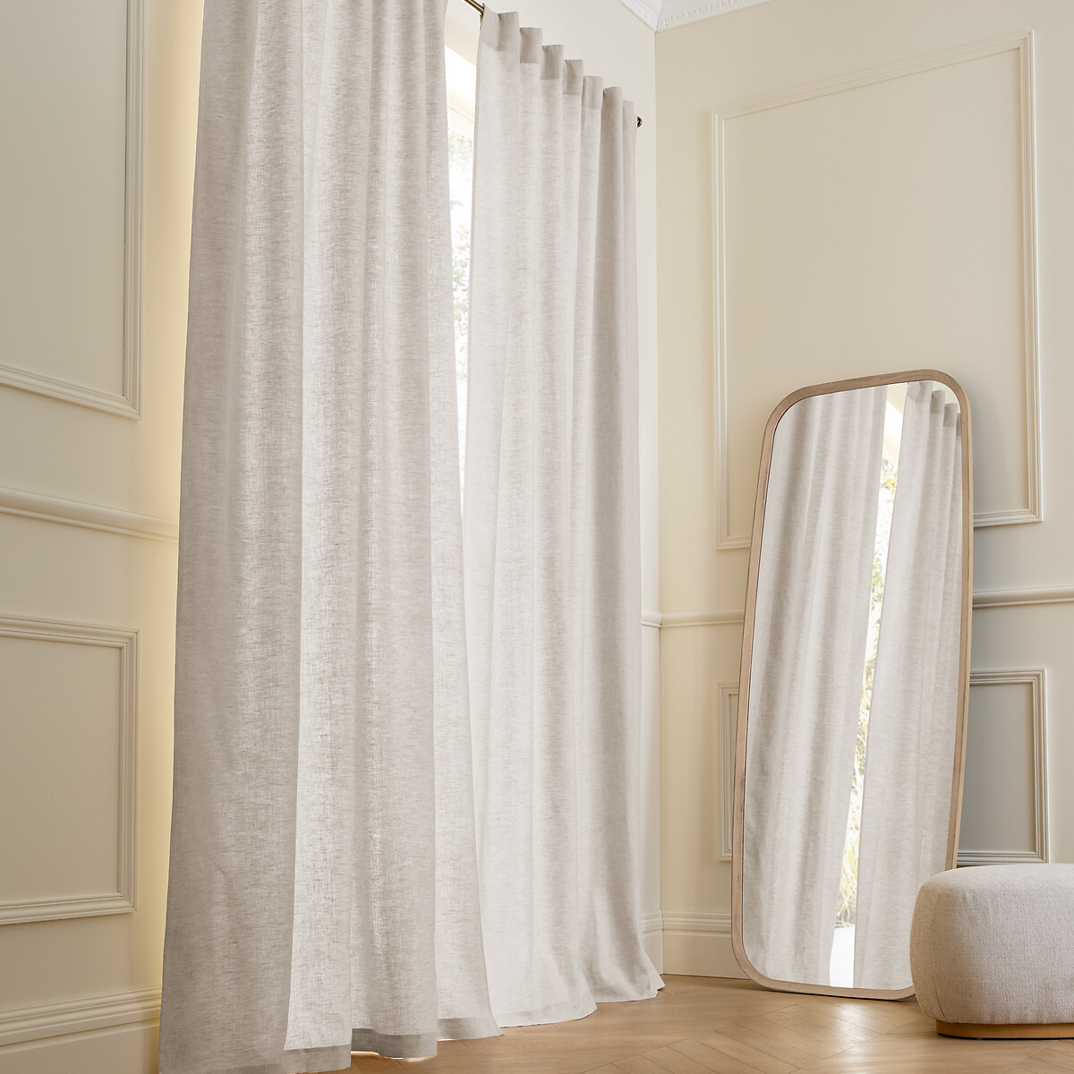 Am.pm Private Curtain In Lined Washed Linen With Concealed Tabs Unisex Natural Size W140 X D220cm