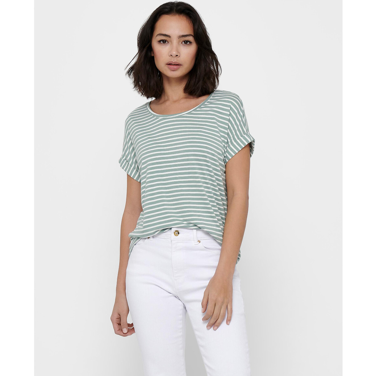 Only Narrow Striped T-Shirt With Short Sleeves Women's Green Striped Small