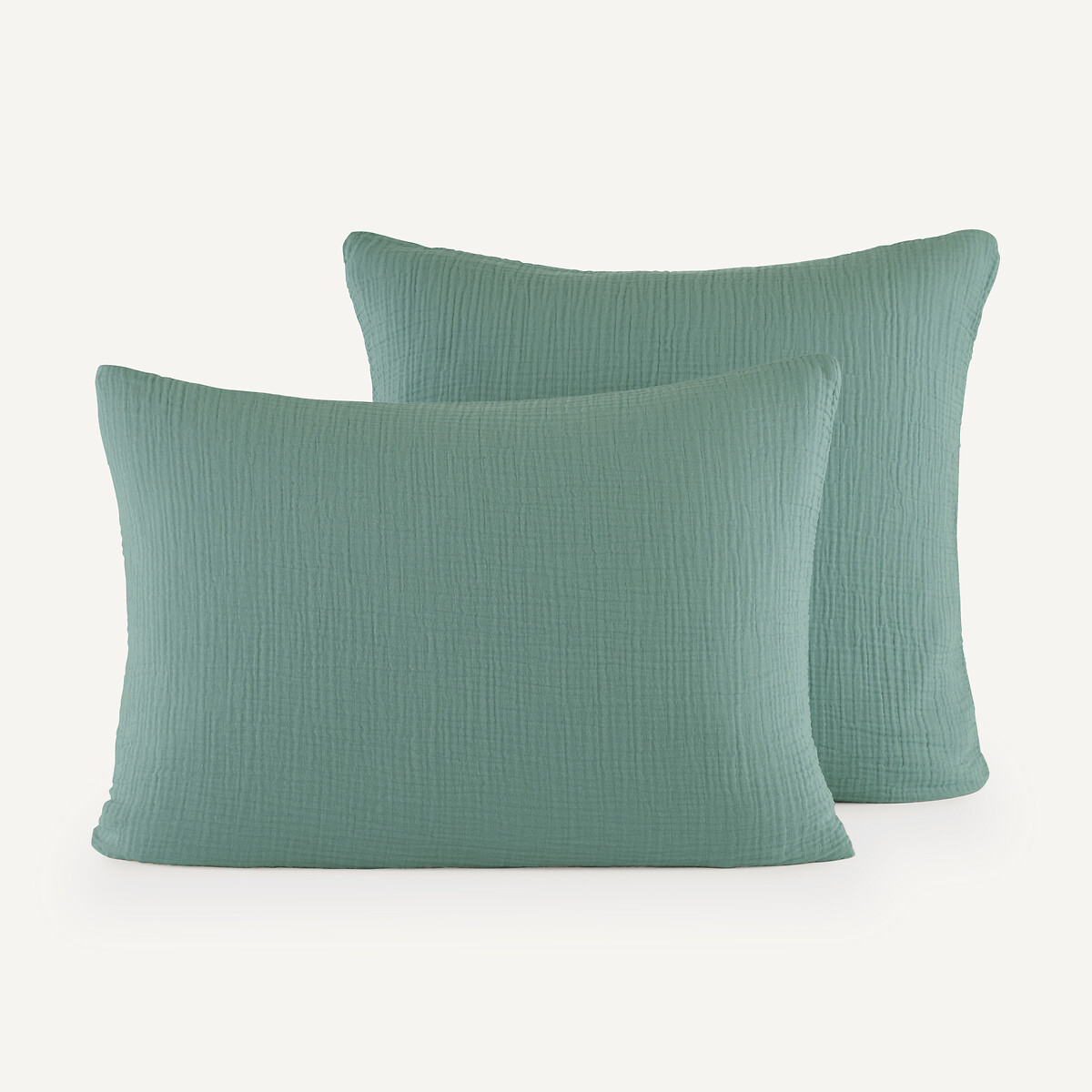 Am.pm Yafa 100% Organic Cotton Muslin 200 Thread Count Pillowcase Unisex Eucalyptus Standard (50X70cm)