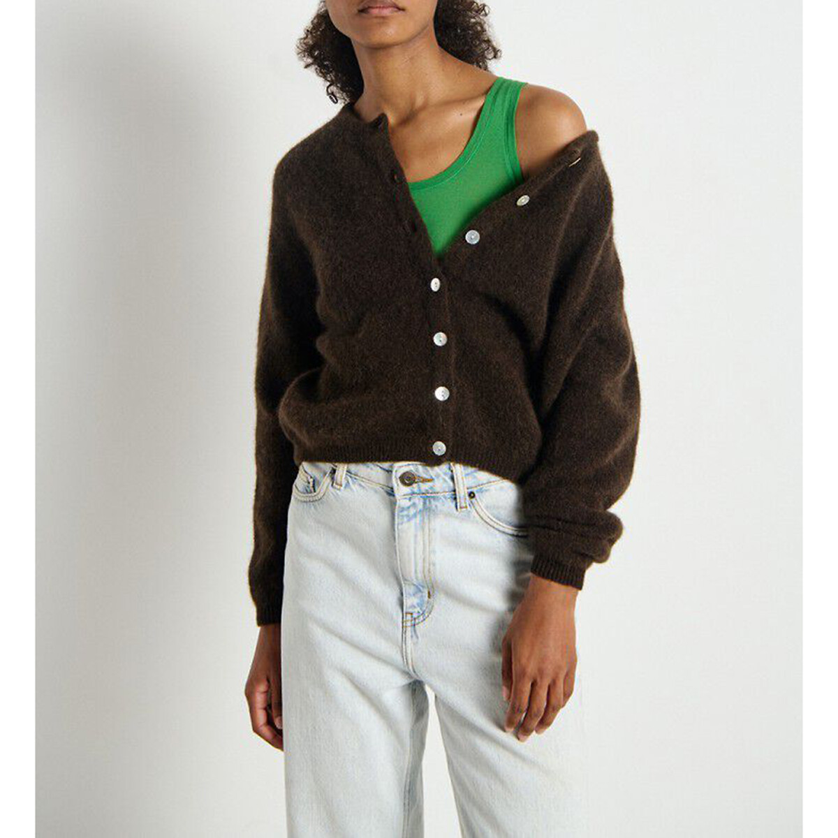 American Vintage Vitow Crew Neck Cardigan Women's Brown Marl Large