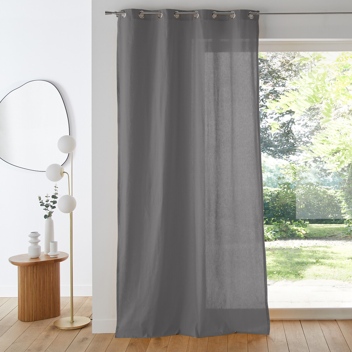 La Redoute Interieurs Scenario Cotton Eyelet Curtain Unisex Light Grey Size D260 X W135cm
