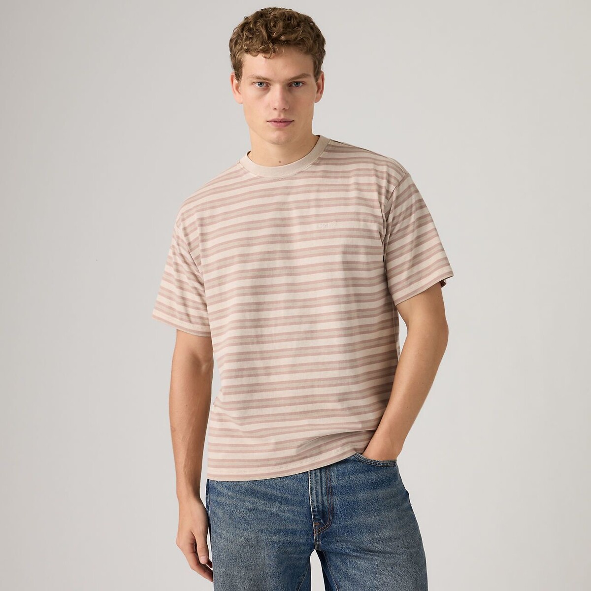 Levi's Crew Neck T-Shirt With Short Sleeves Men's Striped/Beige Large