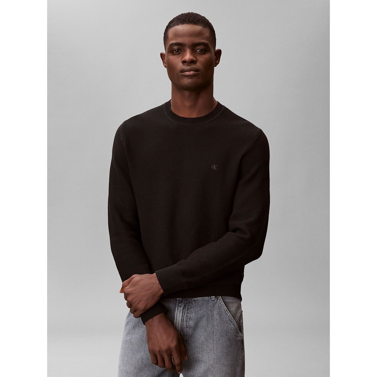 Calvin Klein Textured Crew Neck Jumper Men's Black Xxl
