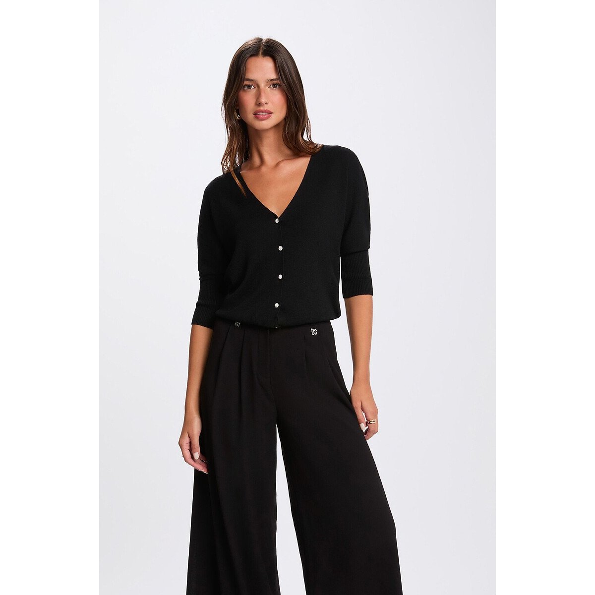 Morgan Long Sleeve V-Neck Cardigan Women's Black Small
