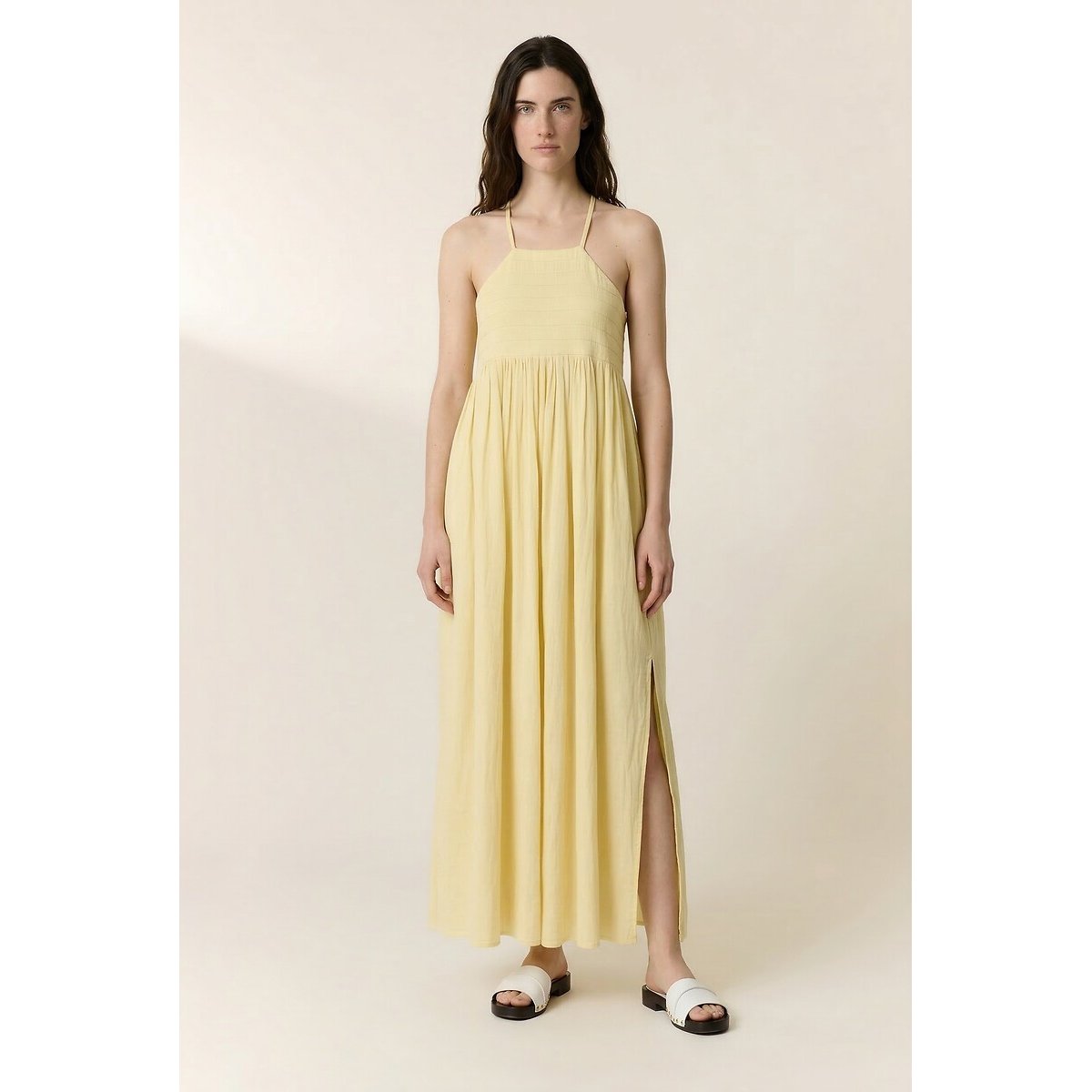 Leon & Harper Romee Full Maxi Dress With Shoestring Straps Women's Light Yellow Medium