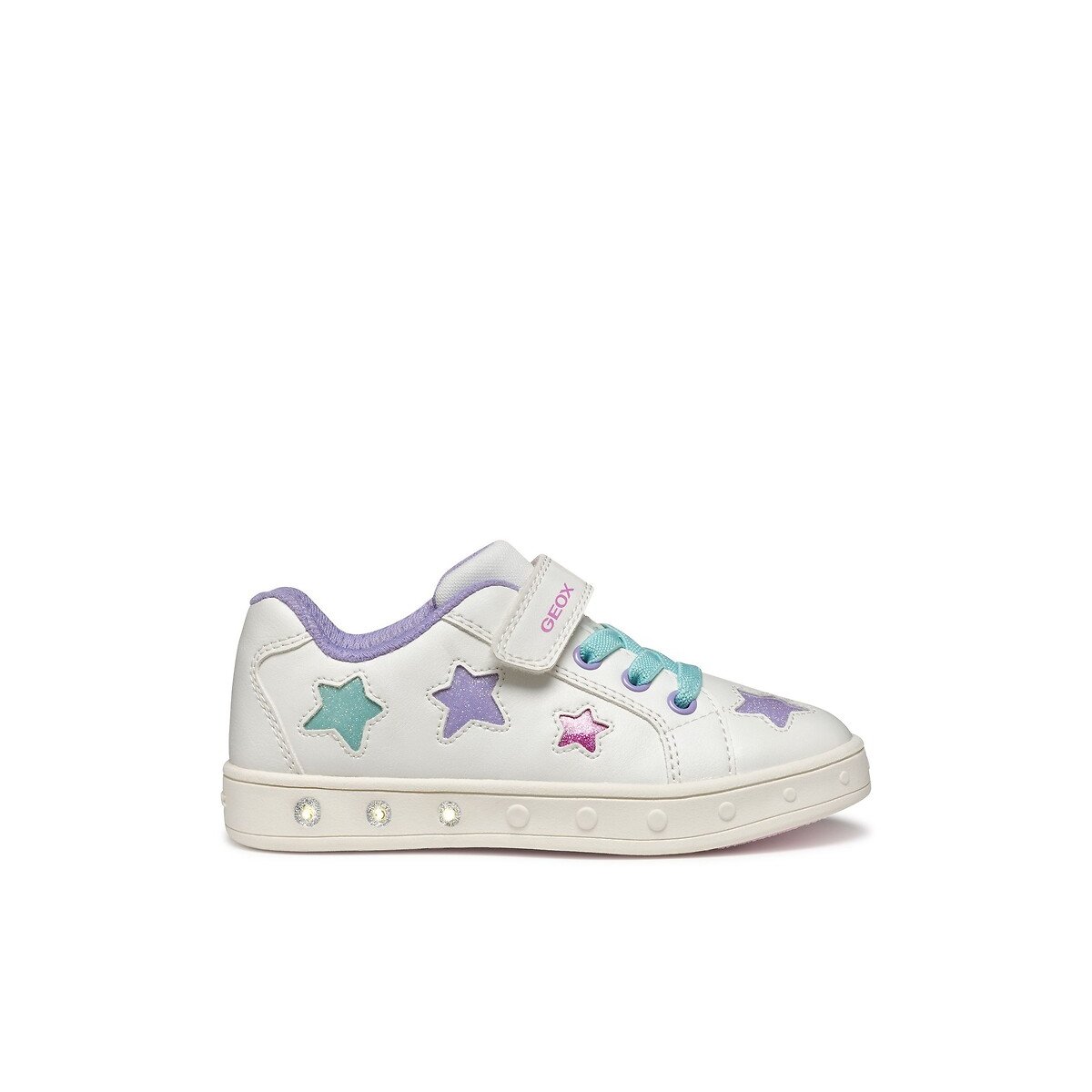 Geox White/Pink Kids Skylin Breathable Led Trainers Size 34 (2)