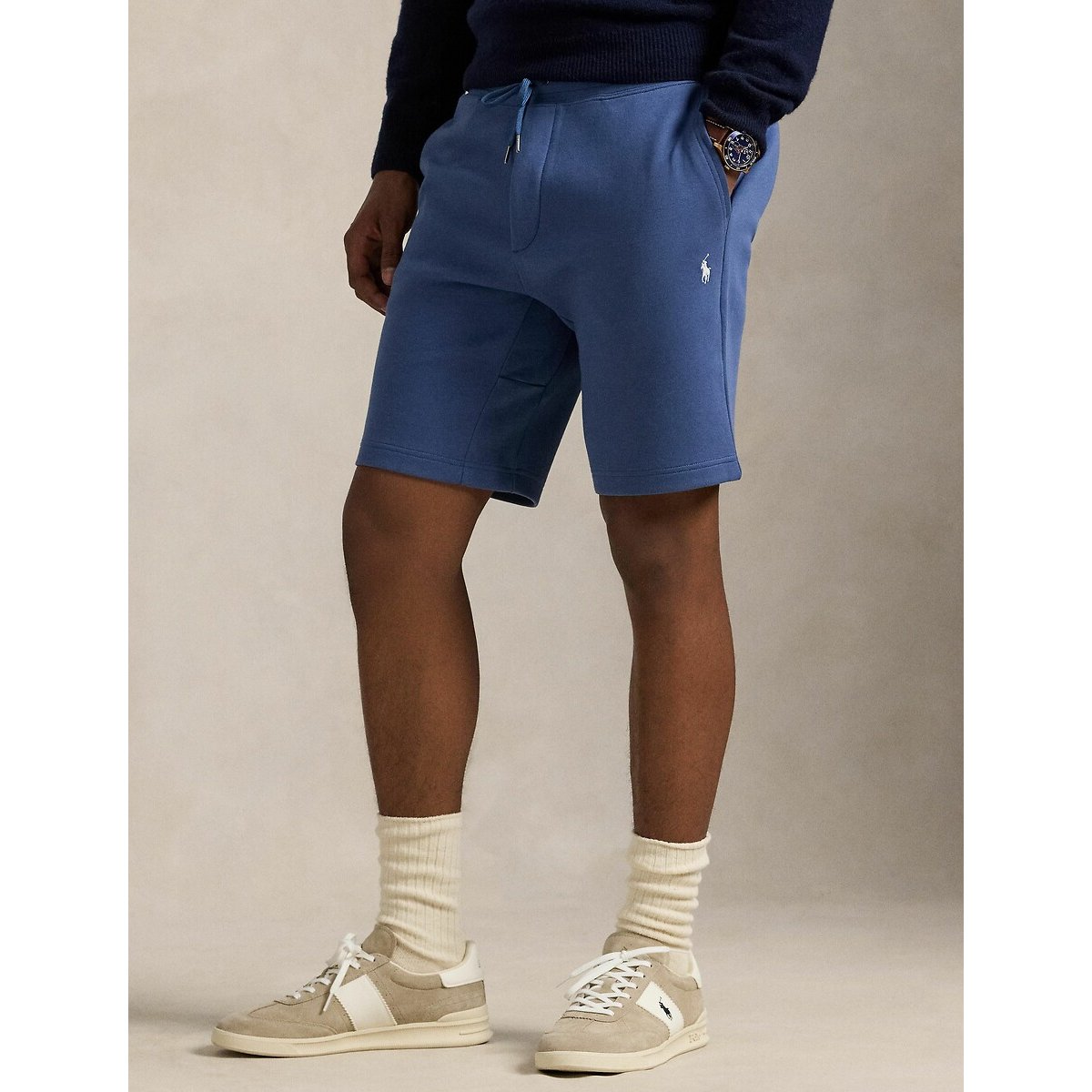 Shorts in doppia maglia tech con logo ricamato