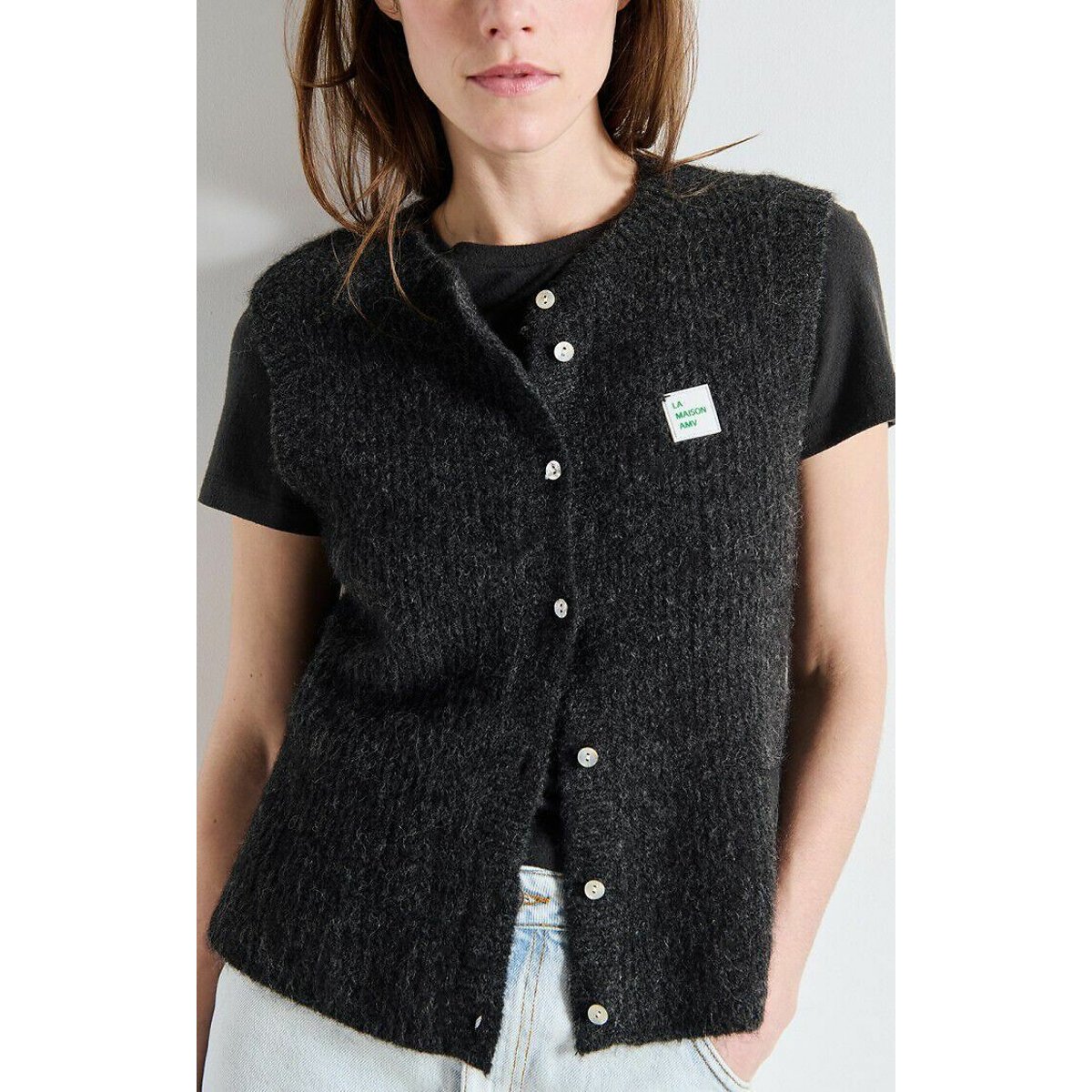 American Vintage East Sleeveless Cardigan With Crew Neck Women's Charcoal Marl Medium