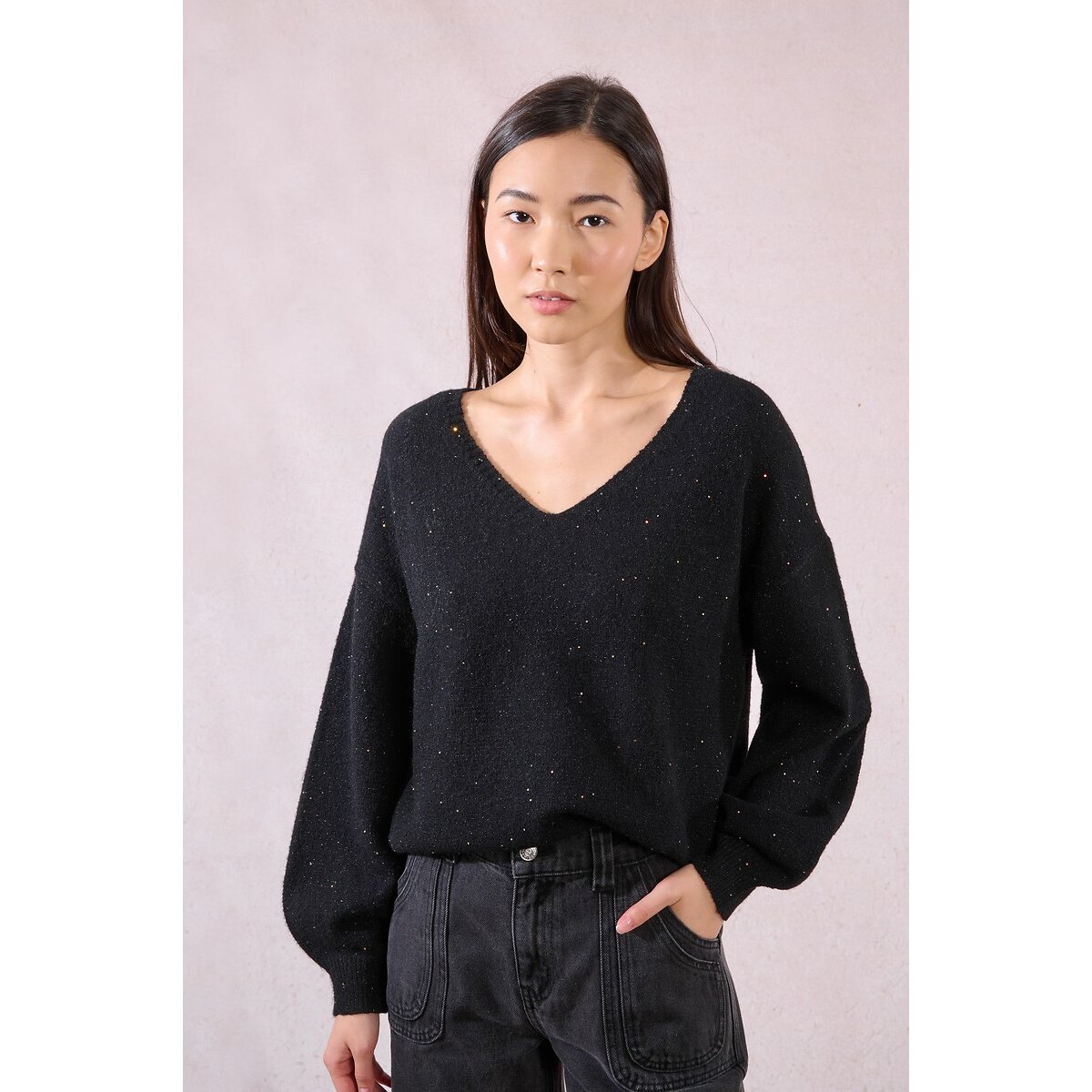 Molly Bracken Oversized Sequined Jumper Women's Black Small