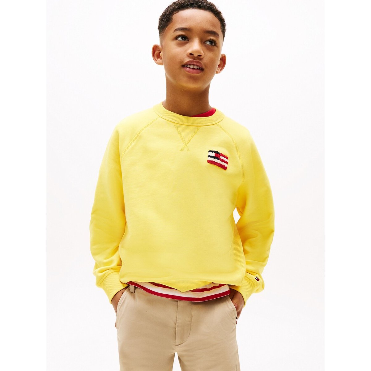 Tommy hilfiger Sweater met ronde hals, logo op de borst, fleece
