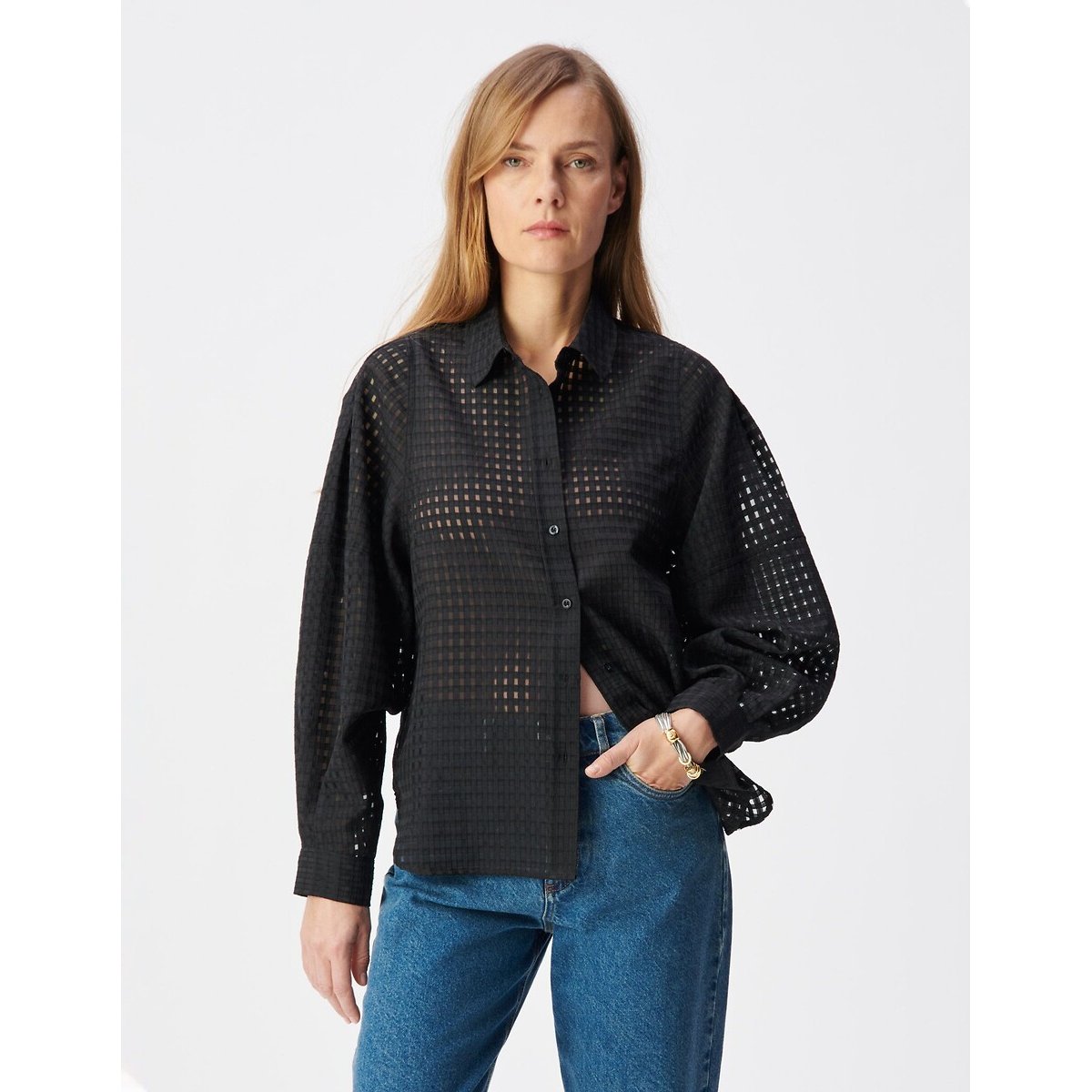Ikks Lace Long Sleeve Shirt Women's Black Medium