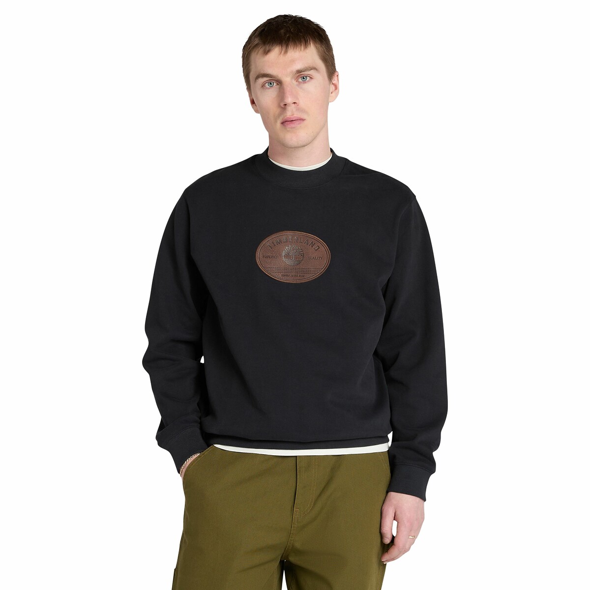 Timberland Crew Neck Sweatshirt With Leather Logo Men's Black Medium