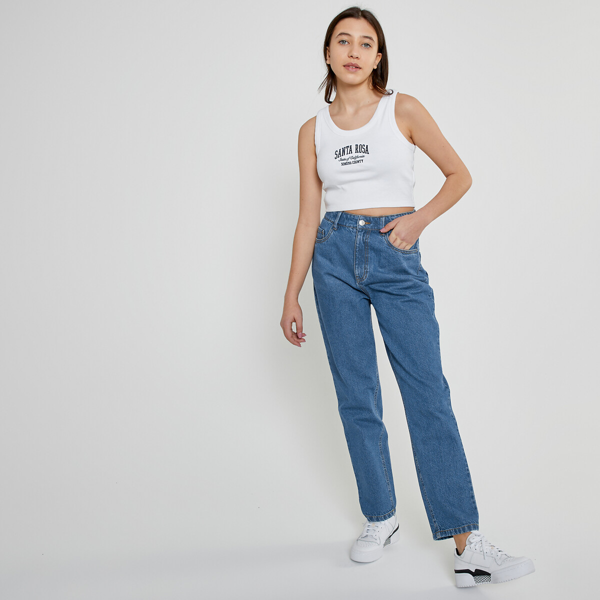 La Redoute Collections Mid Rise Mom Jeans Stonewashed Xxs