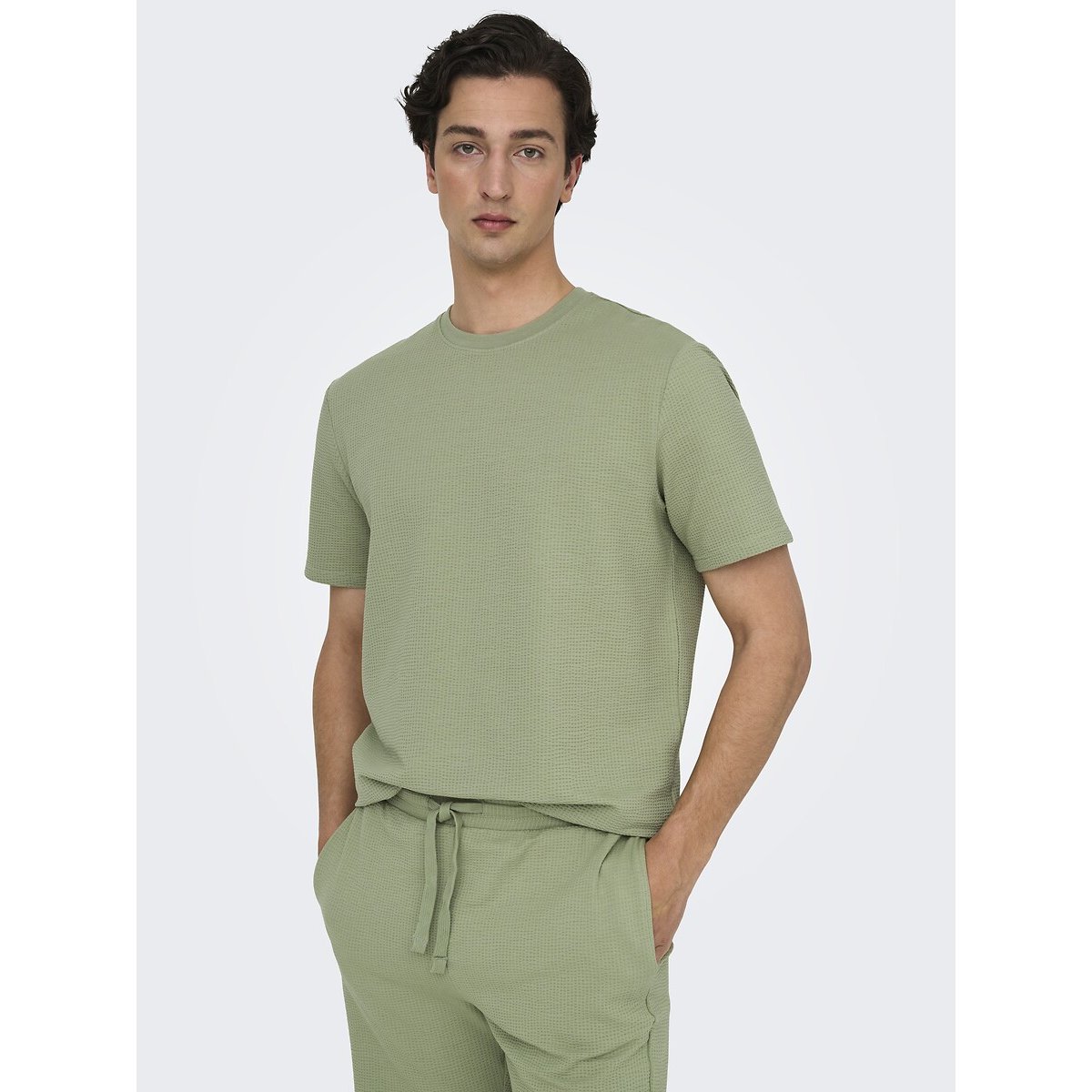 Only & Sons Seersucker Short Sleeve T-Shirt Men's Green Large