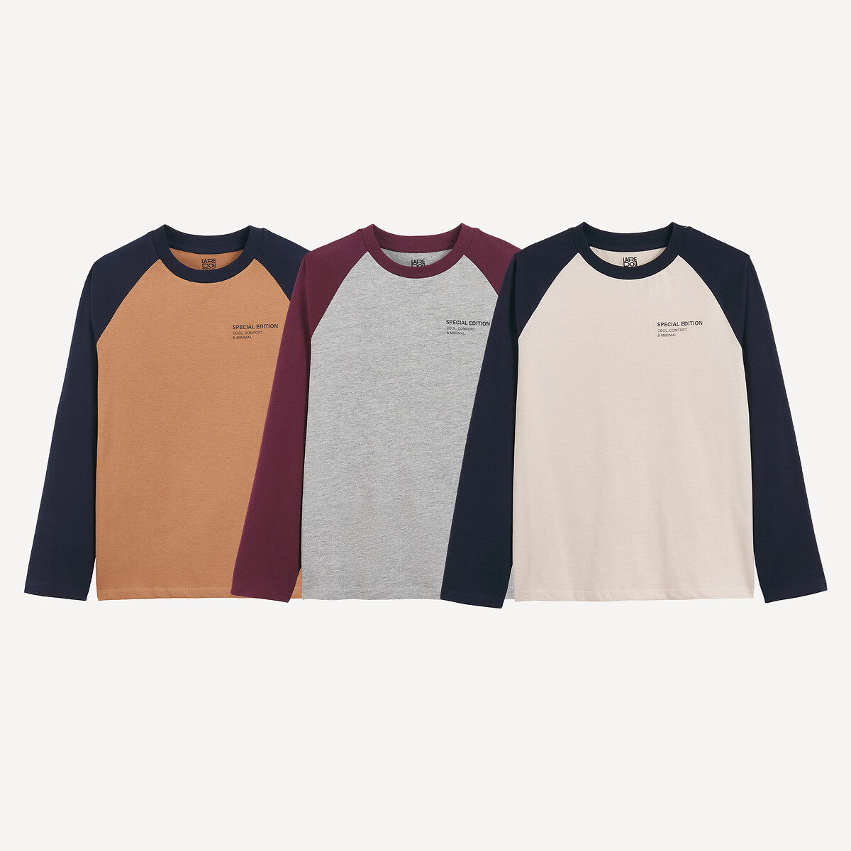 Lot de 3 t-shirts bicolores, manches longues 