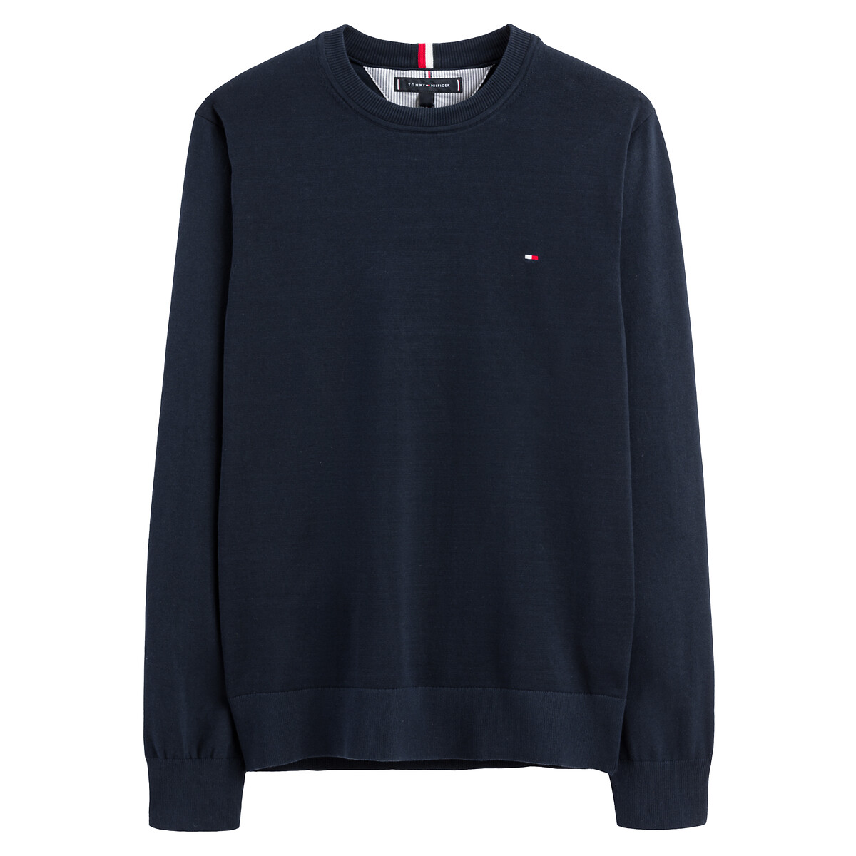 Tommy Hilfiger Men's Navy Blue Cotton Mix Logo Jumper With Crew Neck Medium