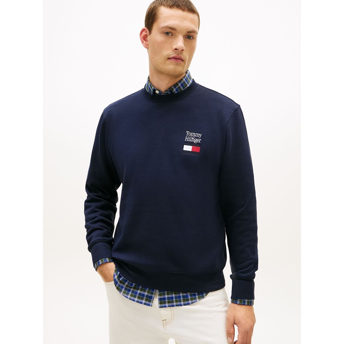 Tommy Hilfiger Flag Logo Crew Neck Sweatshirt Men's Navy Blue Medium