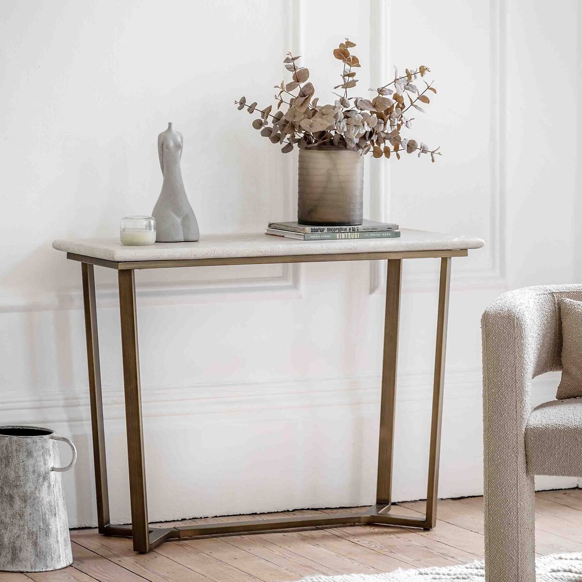 Édité Mora Faux Travertine Console Table Unisex White Marble