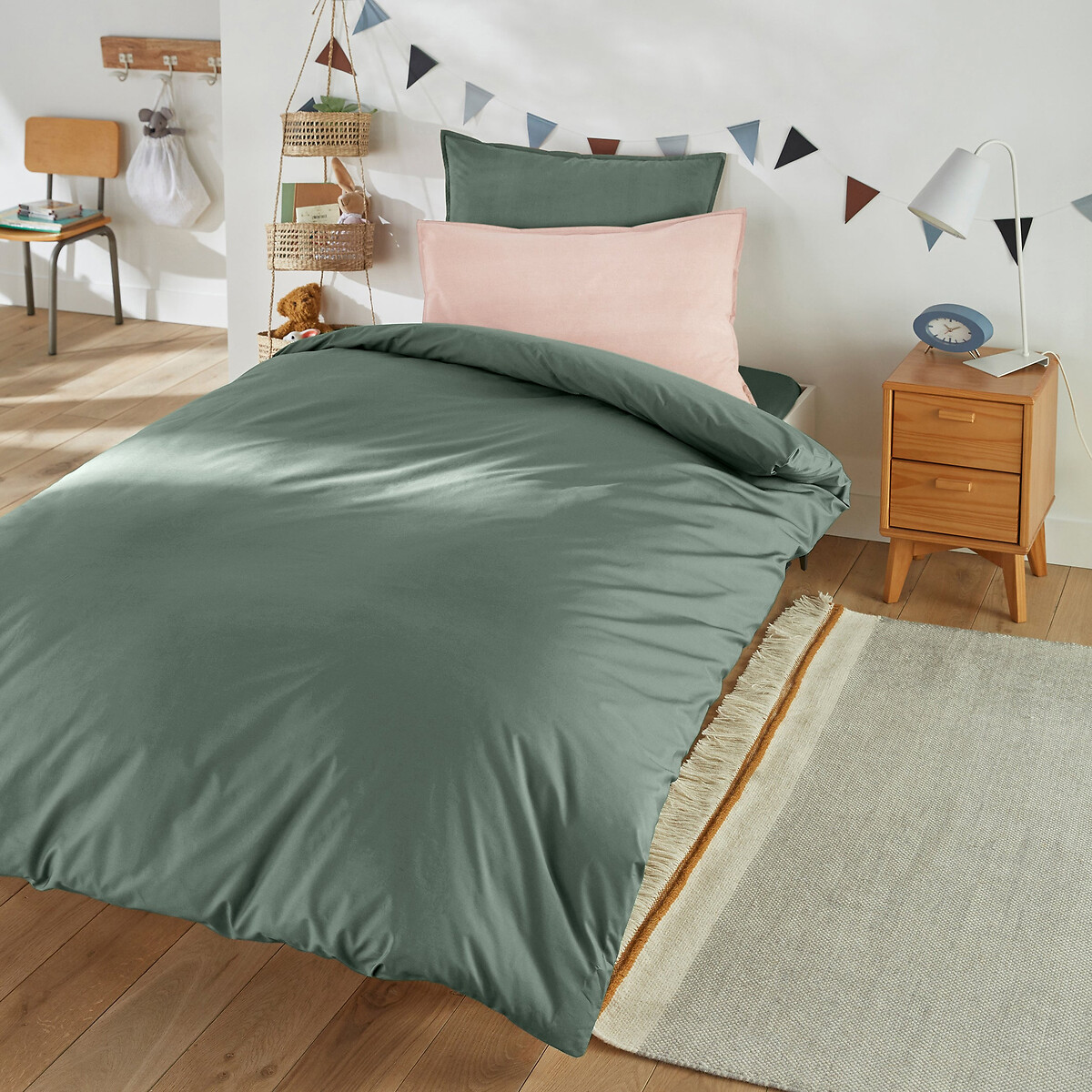 La Redoute Interieurs Scenario Organic Cotton Percale Child's Duvet Cover Unisex Eucalyptus Single (140X200cm)