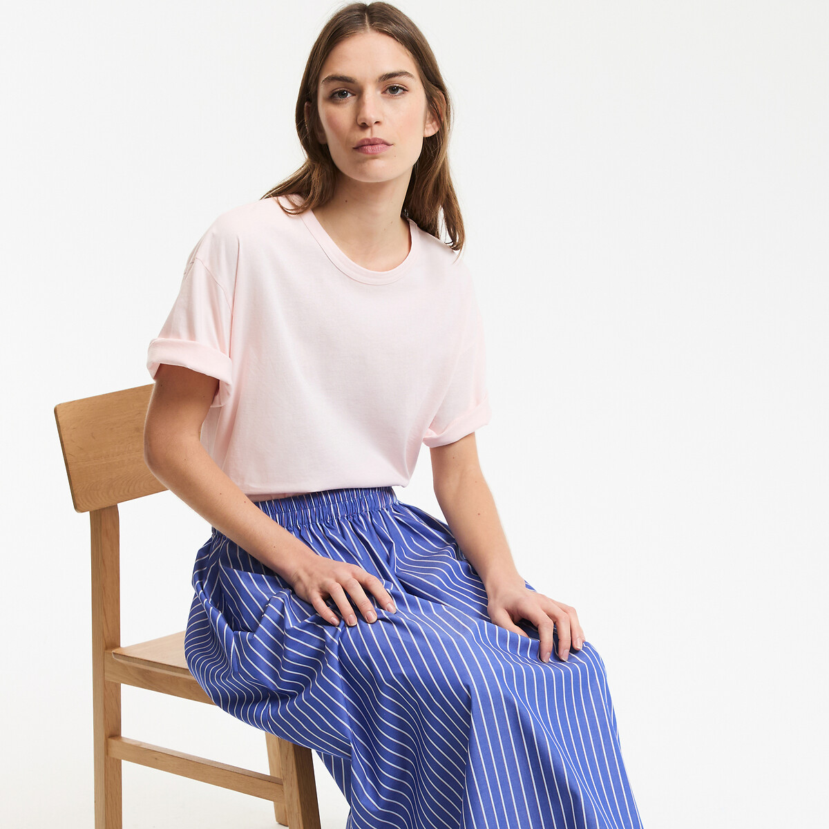 T-shirt loose, col rond, manches courtes