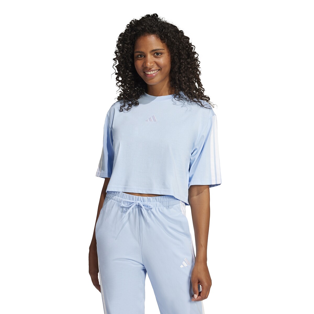 Adidas Sportswear Loose Fit T-Shirt, Essentials 3-Stripes Women's Sky Blue Large