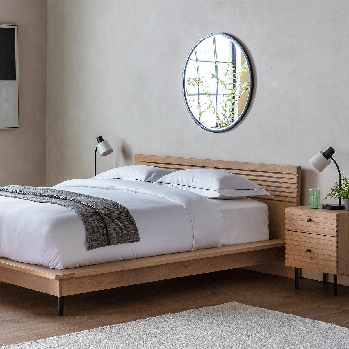 Édité Batala Japandi Platform Bed With Slatted Headboard Unisex Oak King Size (150 X 200Cm)