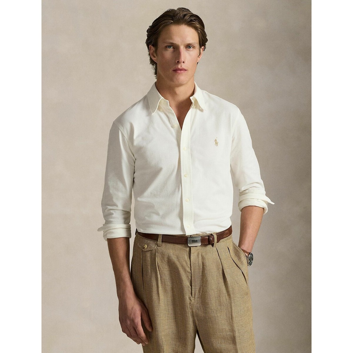 Polo Ralph Lauren Cotton Pique Shirt, Ultra Light Men's Cream Medium