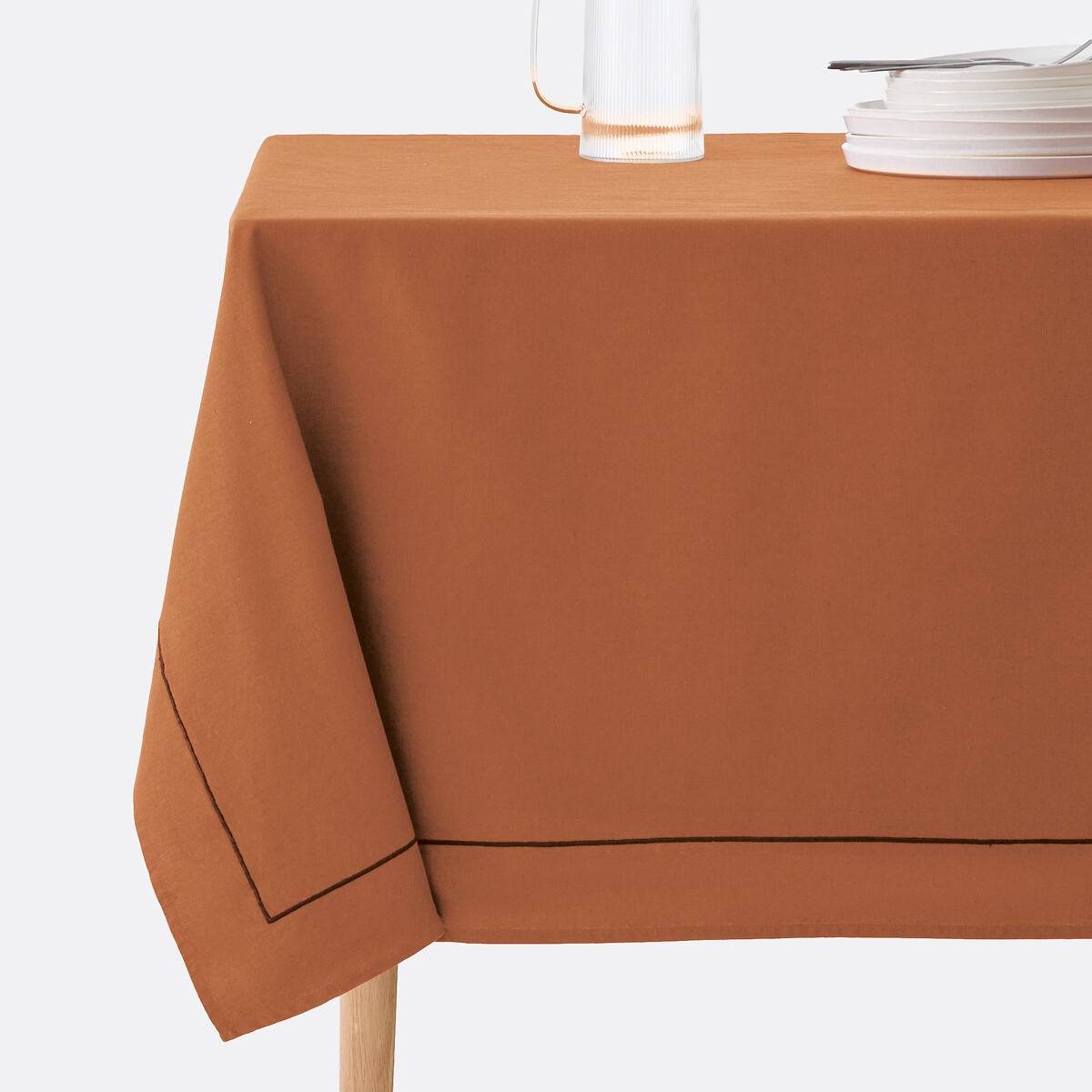 La Redoute Interieurs Métis Bourdon Washed Cotton Linen Tablecloth Unisex Mid-Brown Medium