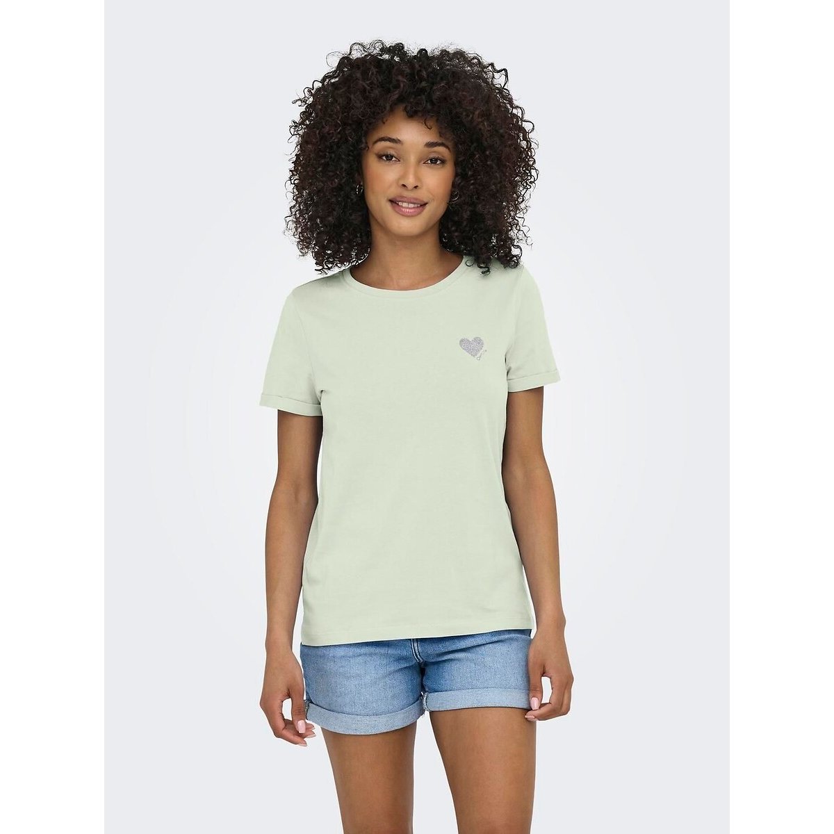 Only T-shirt Bedrukt Met Klein Hart Vooraan