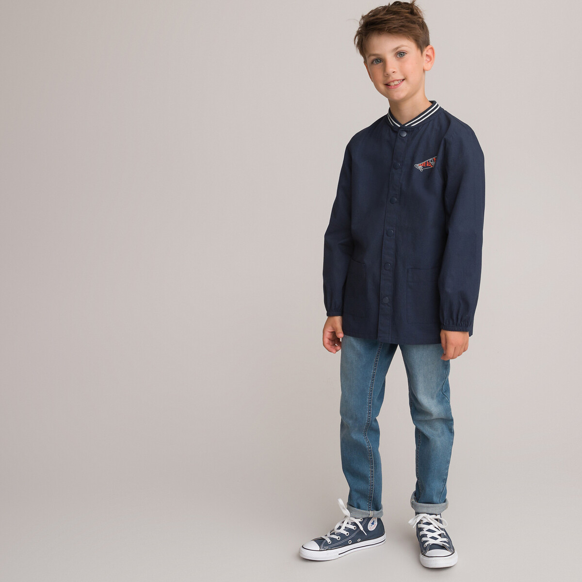La Redoute Collections Baseball Collar Smock With Press-Stud Fastening Navy Blue 12Y (150Cm)