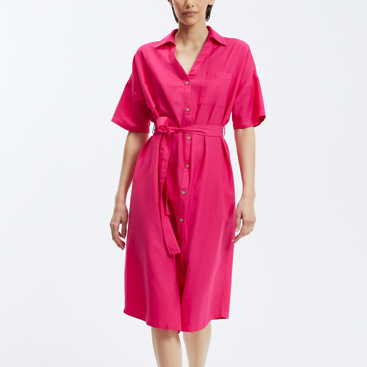 Vero Moda Midi Shirt Dress With Tie-Waist Women's Raspberry Medium