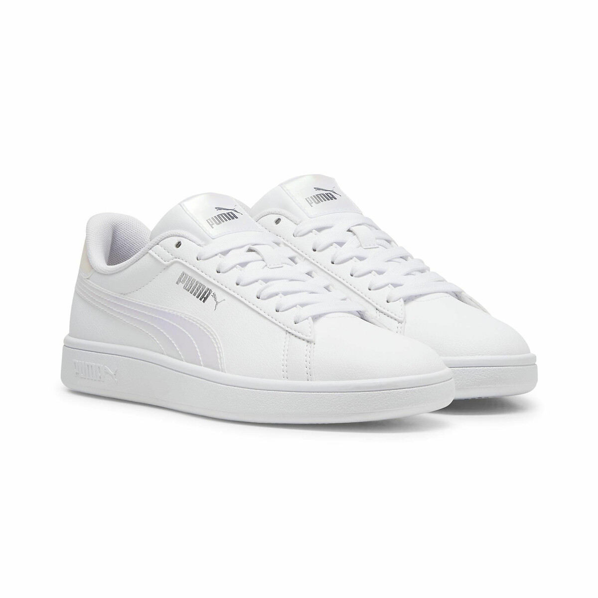 Puma White/Mauve Kids' Smash 3.0 Holo 2.0 Trainers In Leather Size 36 (3.5)