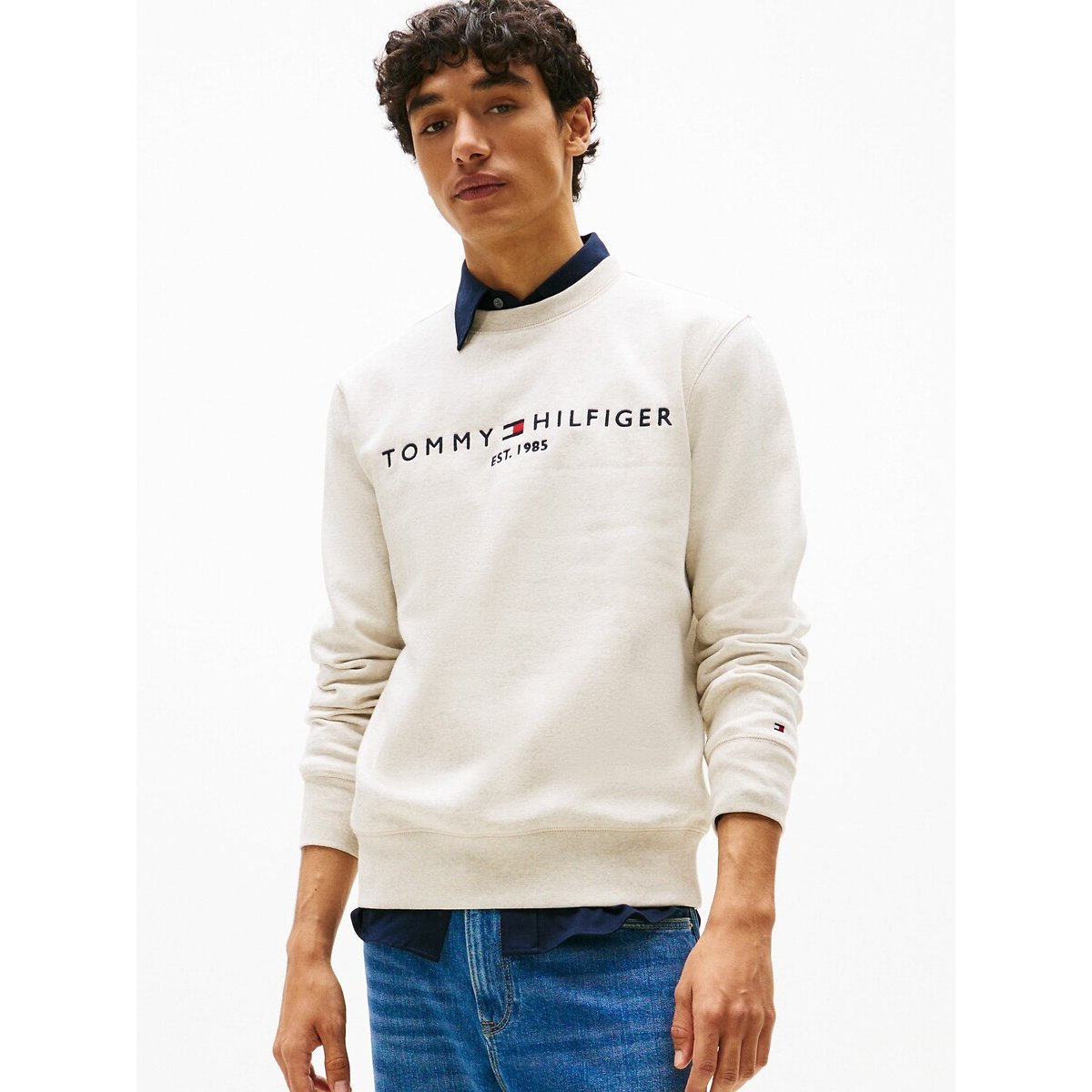 Tommy Hilfiger Men's Beige Tommy Logo Sweatshirt With Crew Neck Xxl