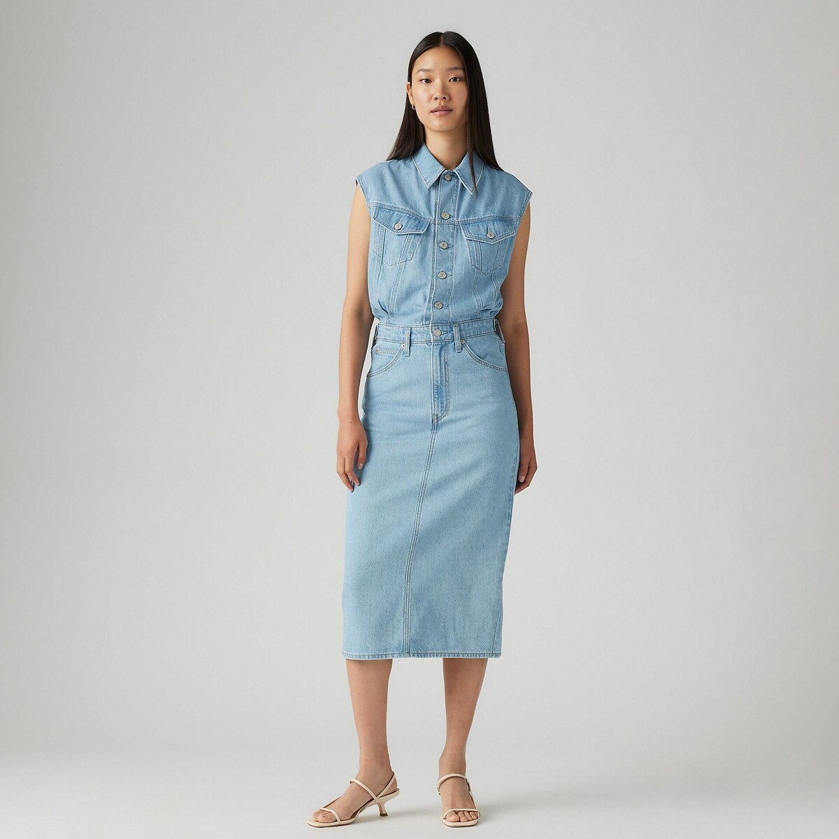 Levi's Sleeveless Denim Dress Women's Wrapped In Blue Medium