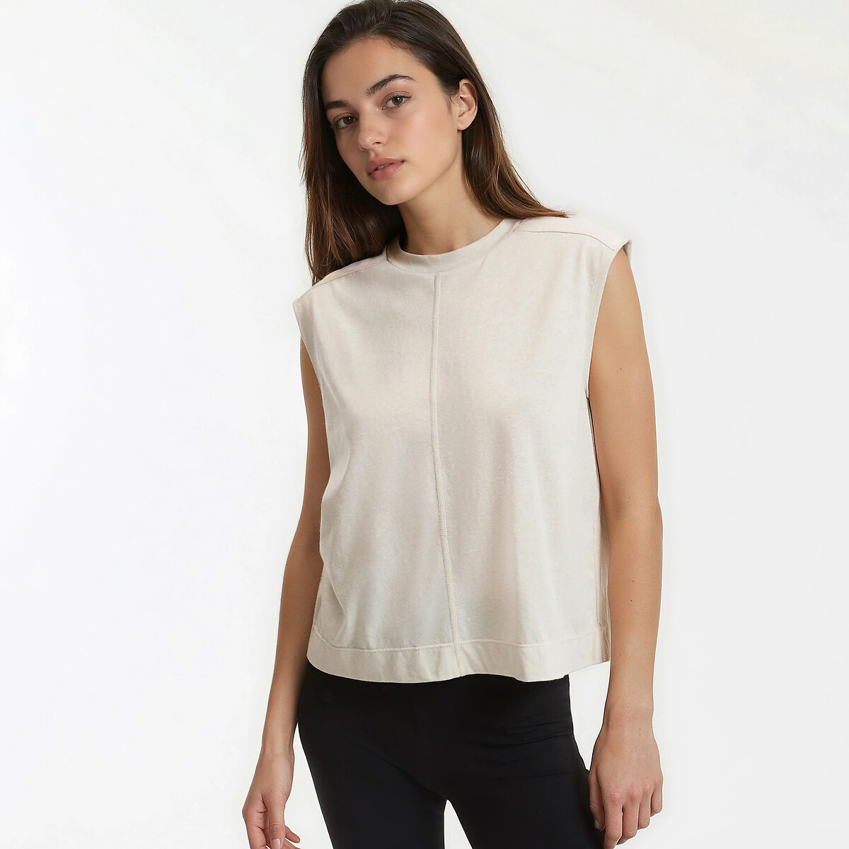 La Redoute Collections Sleeveless Crew Neck T-Shirt Women's Beige Marl Xxl