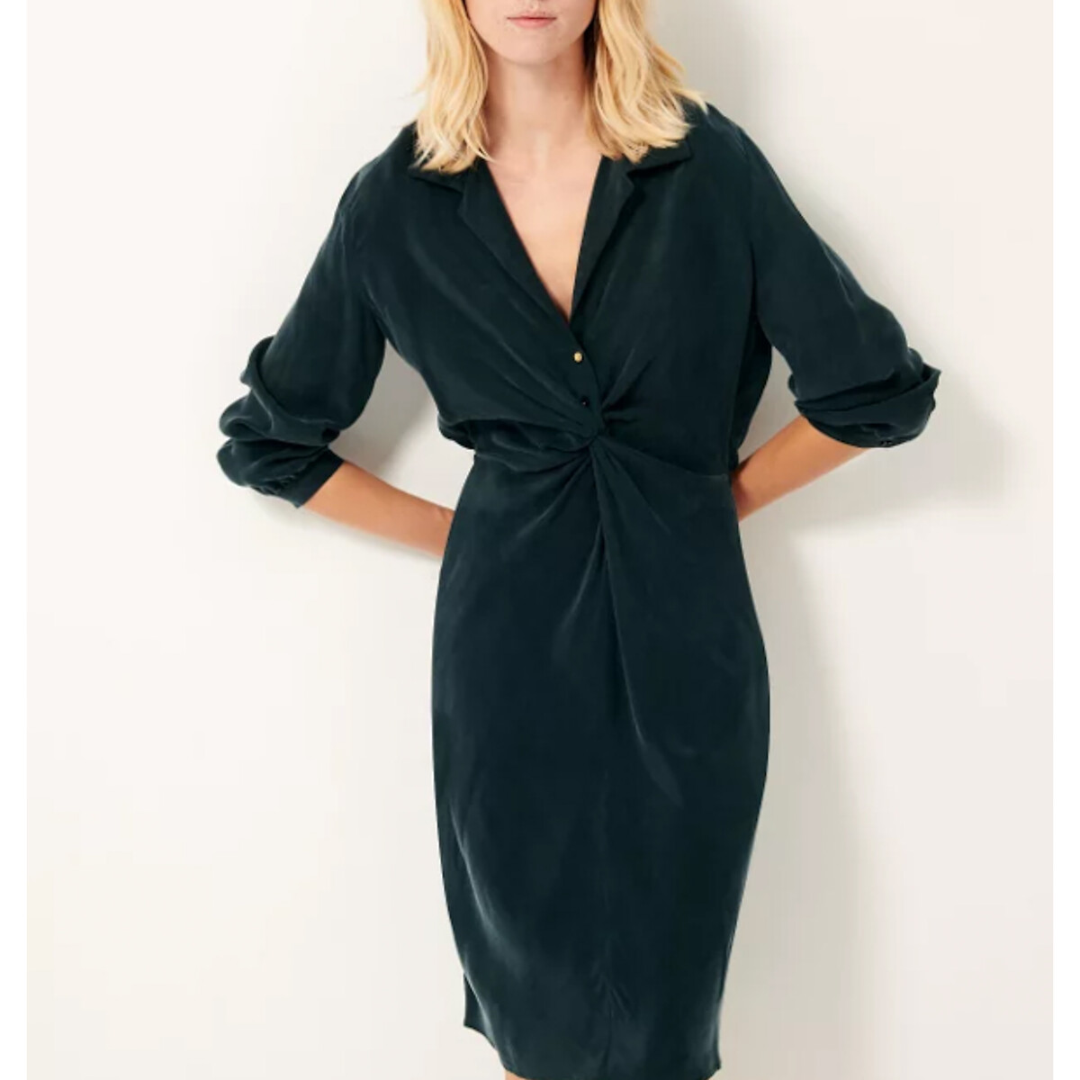 Sessun Women's Grey Mid-Length Shift Dress With Long Sleeves Large
