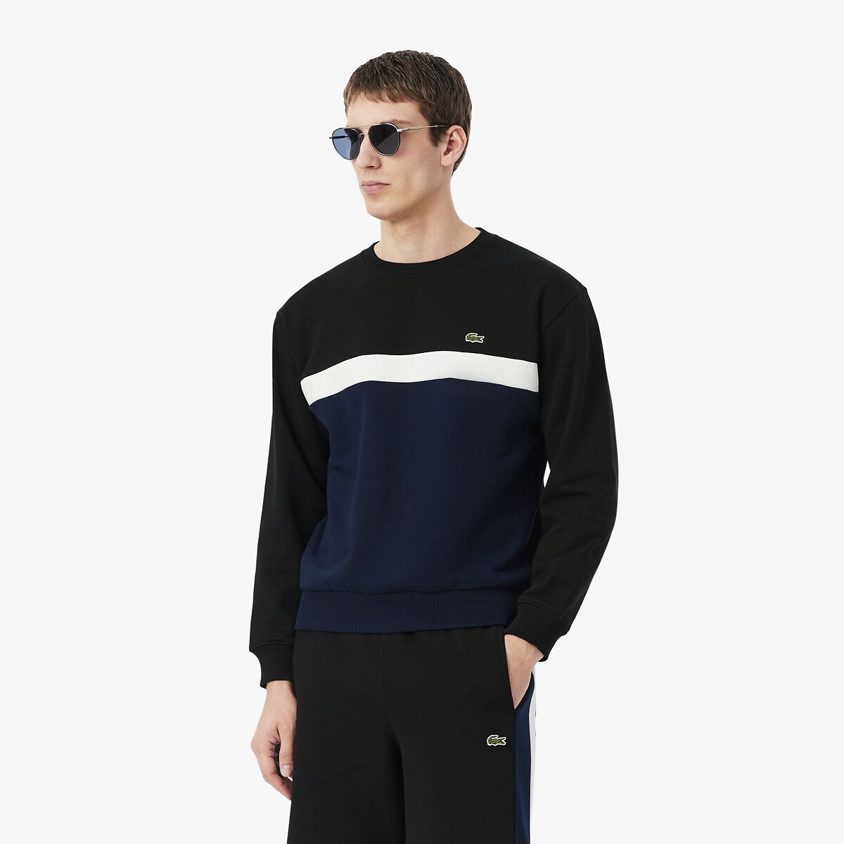 Lacoste Colour Block Fleece Sweatshirt Men's Black Medium
