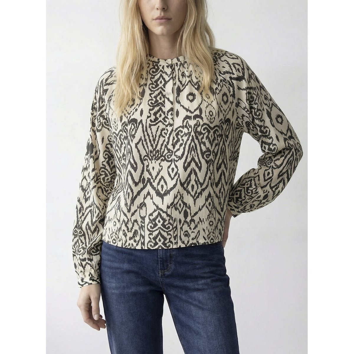 Vila Printed Long Sleeve Blouse Women's Black Print/White Size 10