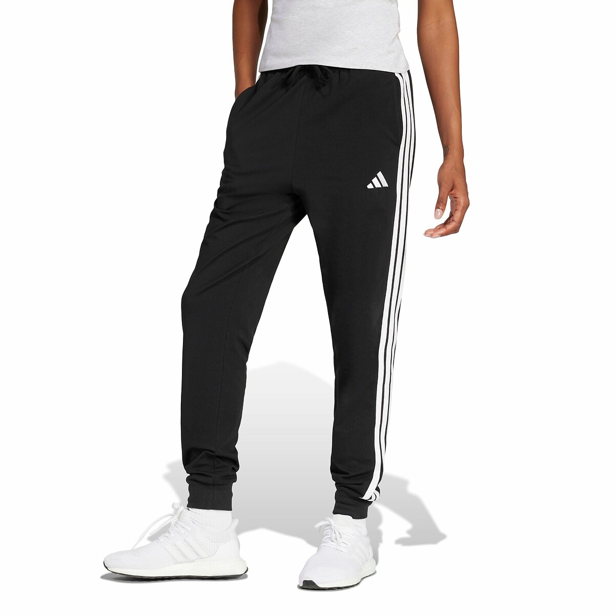 Adidas Sportswear Fleece Tapered Trousers, Essentials 3 Stripes Women's Black Medium